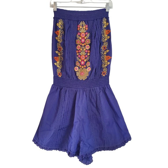 VENUS Pants - Venus Romper Womens XS Embroidered Floral Boho Festival Strapless Playsuit
